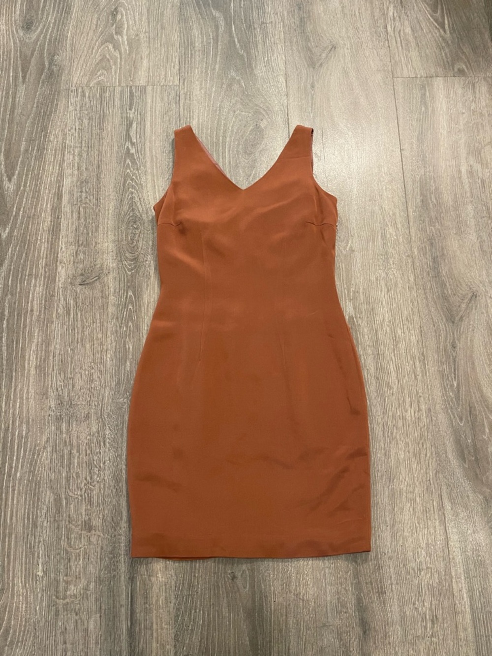 Hugo Buscati Brown Silk Sheath Dress V-Neck  Sleeveless Knee Length 4